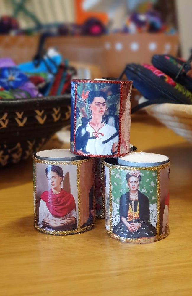 Shop Mexican Tin Candle Holder Frida - Origen Imports