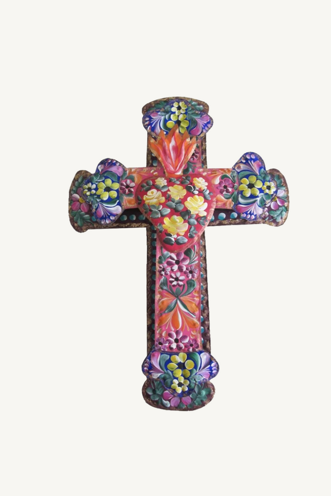 Shop Hand Painted Mexican Tin Cross - Origen Imports