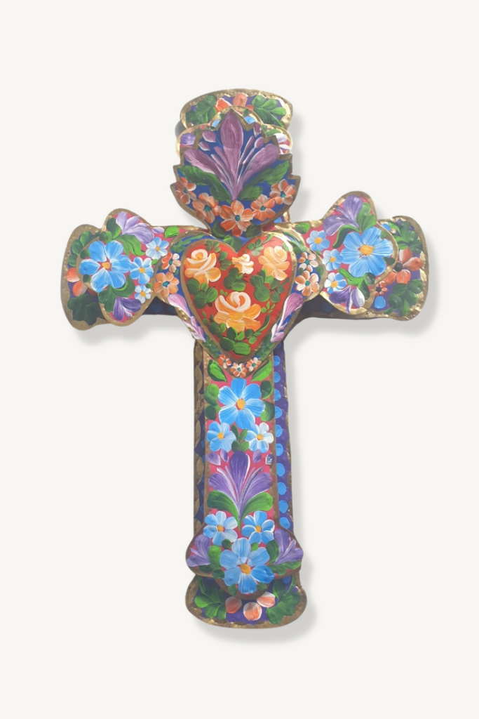 Shop Hand Painted Mexican Tin Cross - Origen Imports