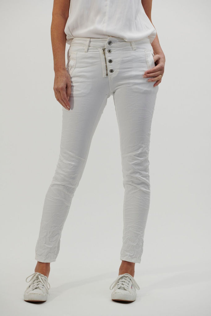 Shop Italian Star Button Jeans - White - Origen Imports