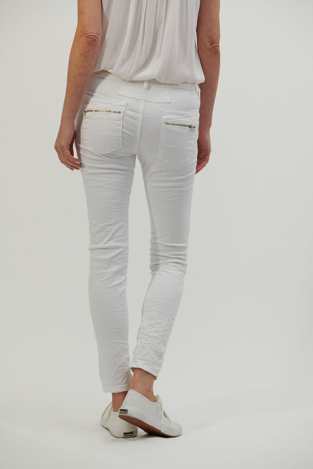 Shop Italian Star Button Jeans - White - Origen Imports